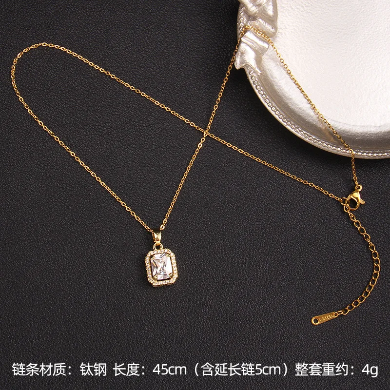 6pcs/set Fashion Square Zircon Stainless Steel Necklaces For Women Luxury Elegant Female Clavicle Chain Jewelry Wholesale