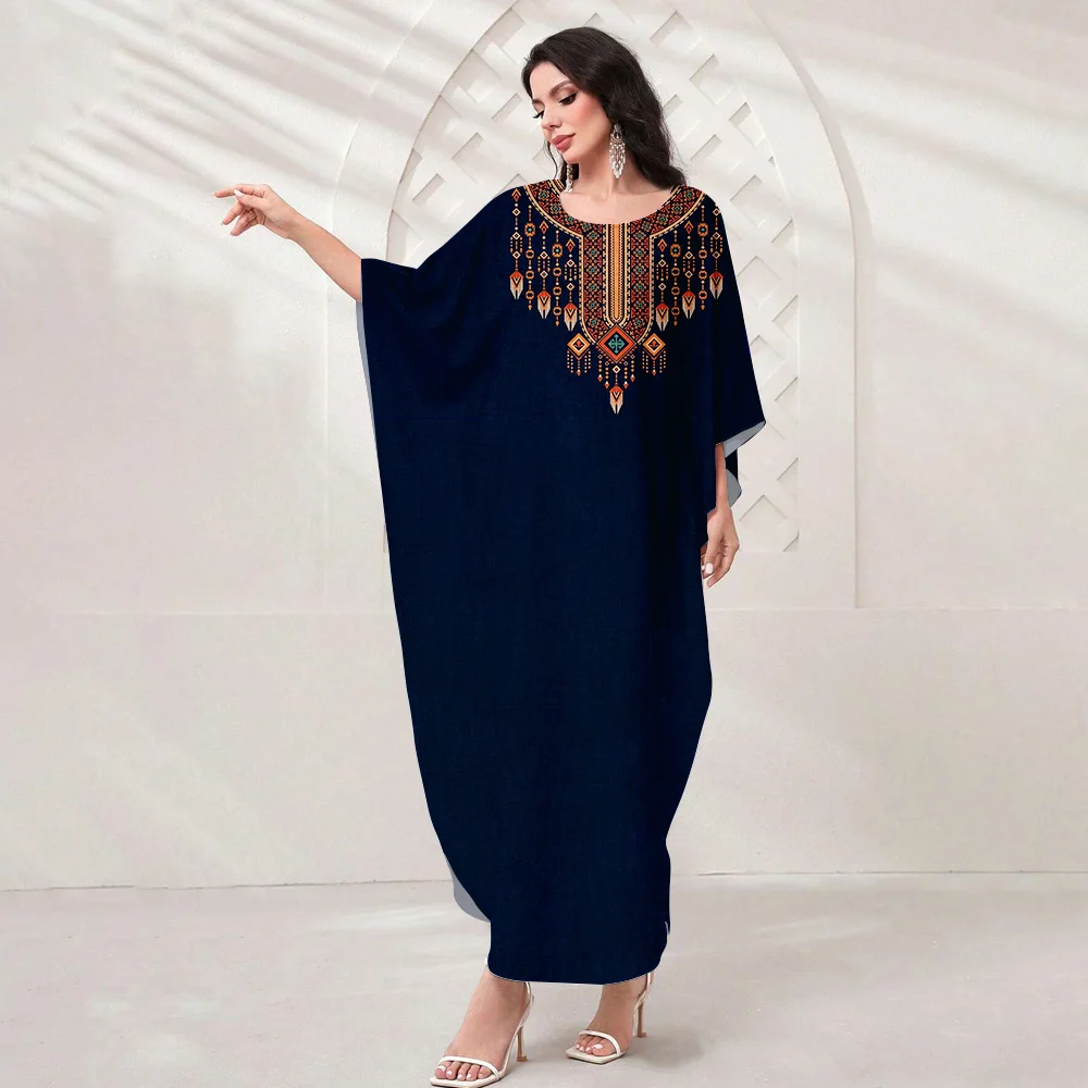 Lato Ramadan Eid Batwing Sleeve Abaya Dubai Women Islam Muslim Maxi Kaftan Sukienki Kebaya Caftan Marocain Robe Femme Musulmane