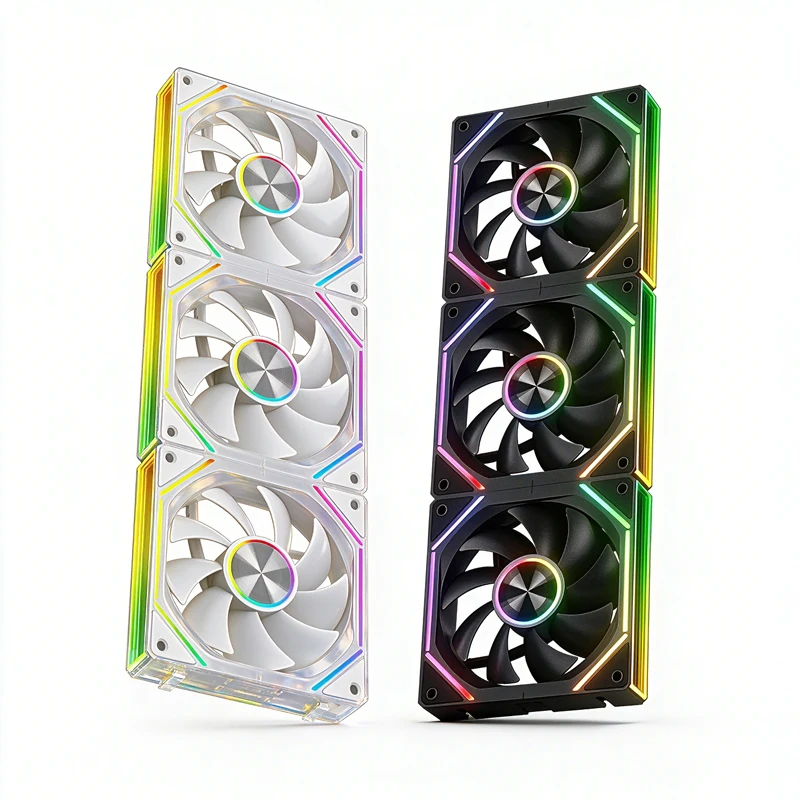 3 Pcs K4 12cm Black/White Desktop Computer Case Fans ARGB Silent Reverse Blade Fan Splicing Block Design for Sea View Room