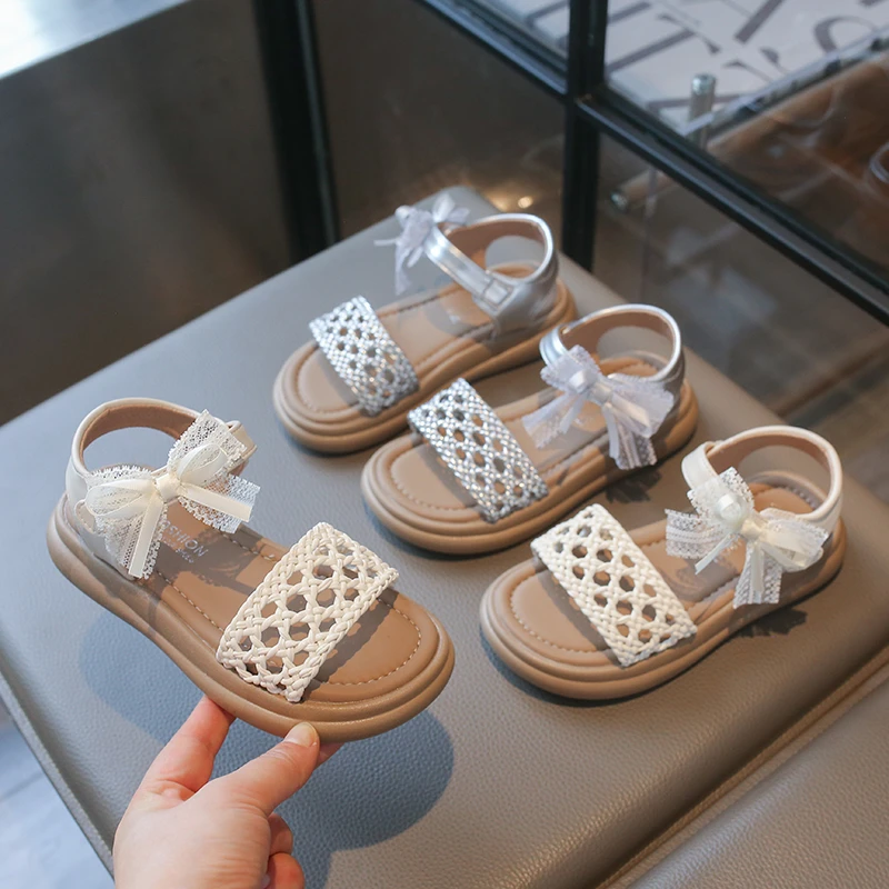 Mumoresip Girls Summer Platform Sandals New Lolita Wove Cut-outs Children Causal Shoes Wedding Party Princess Kids Beach Sandals
