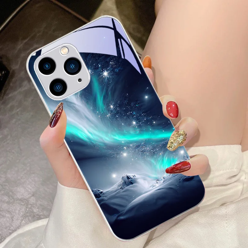 Brilliant Starry Sky For IPhone 15 Pro 14 13 12 Mini 11 XS Max XR 7 8 Plu SE 2020 2022 Tempered Glass Phone Case