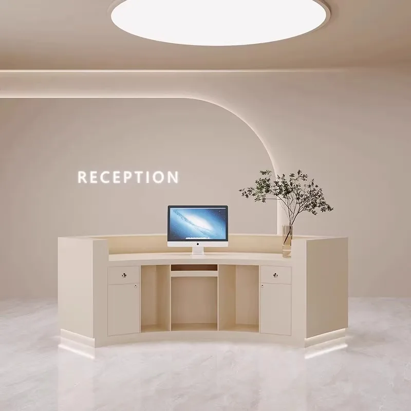 تخزين عميق مكتب الاستقبال مكتب الاستقبال ديكور U شكل مكاتب الاستقبال الفاخرة صالون تجميل أثاث مكتب الاستقبال Mostrador