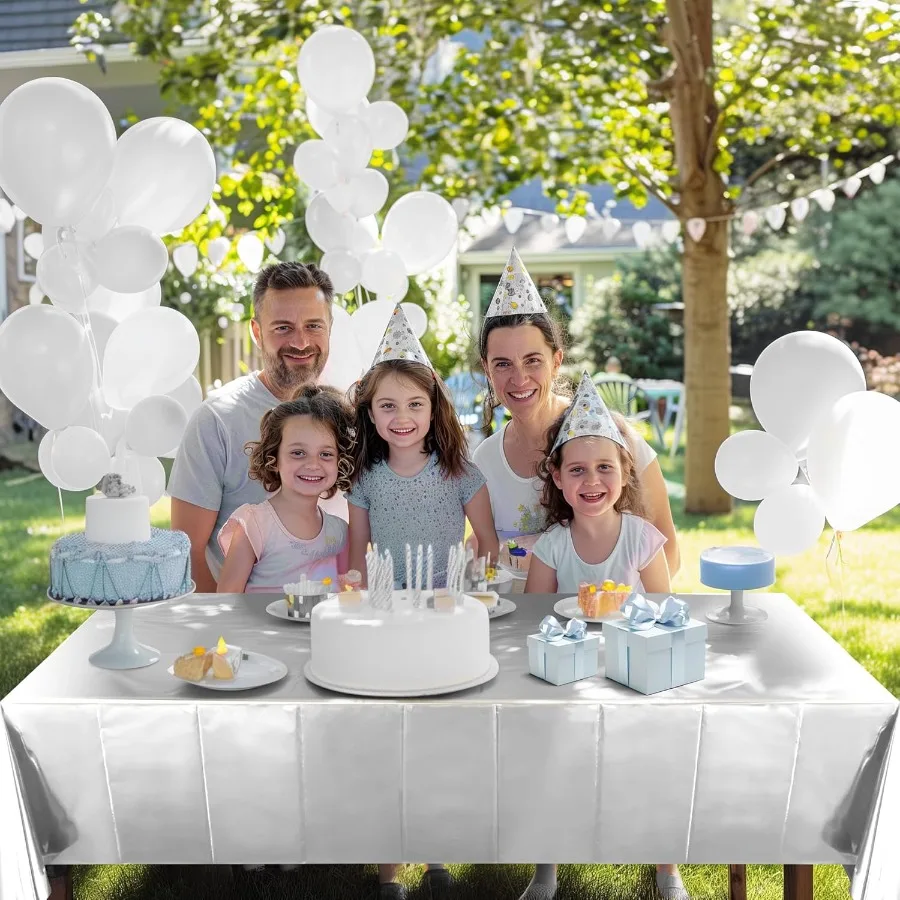 2 قطعة مفرش المائدة البلاستيكية الفضية للحفلات 54*72 بوصة لامعة ديسكو مفارش طاولة غطاء الطاولة الأبيض لحفل زفاف عيد الميلاد الشتاء Bi