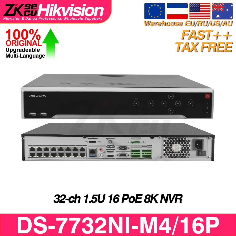 

Hikvision Network Video Recorder DS-7732NI-M4/16P 8K 1.5U 32CH 16POE 4SATA NVR H.265 Alarm I/O for Security Surveillance