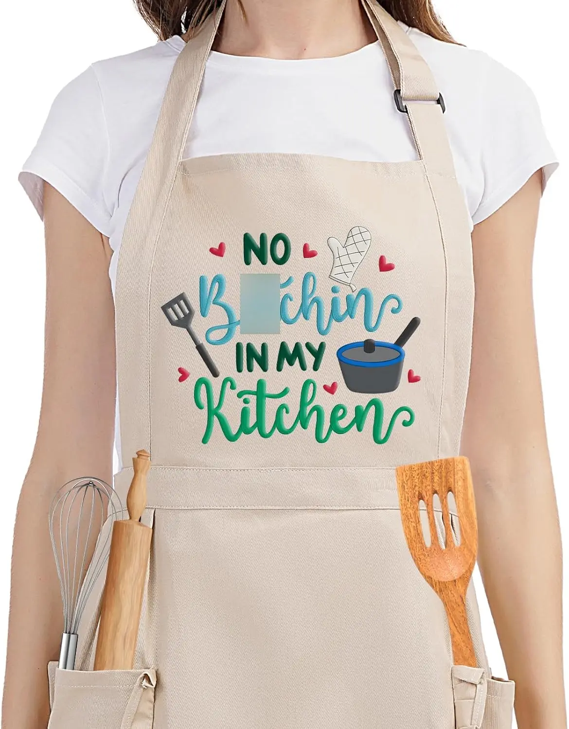 

Funny Cooking Aprons for Women, Embroidered Kitchen Apron with Pockets - Gift for Mom Wife Grandma Baker