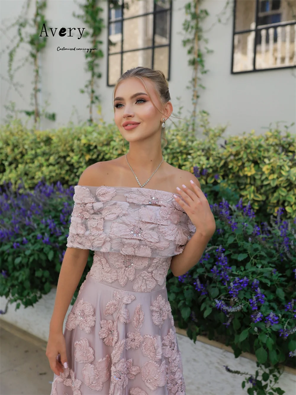 Avery Custom Flower Lace A Line Sleeveless Elegant Dress Luxury Wedding Guest Luxury Women's Evening Dresses for Events Party