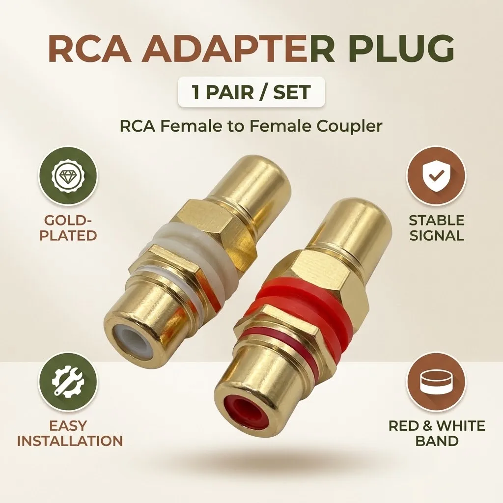 Audio Speaker Connector RCA Female To Female Coupler Socket Gold Plated with Screw Washer