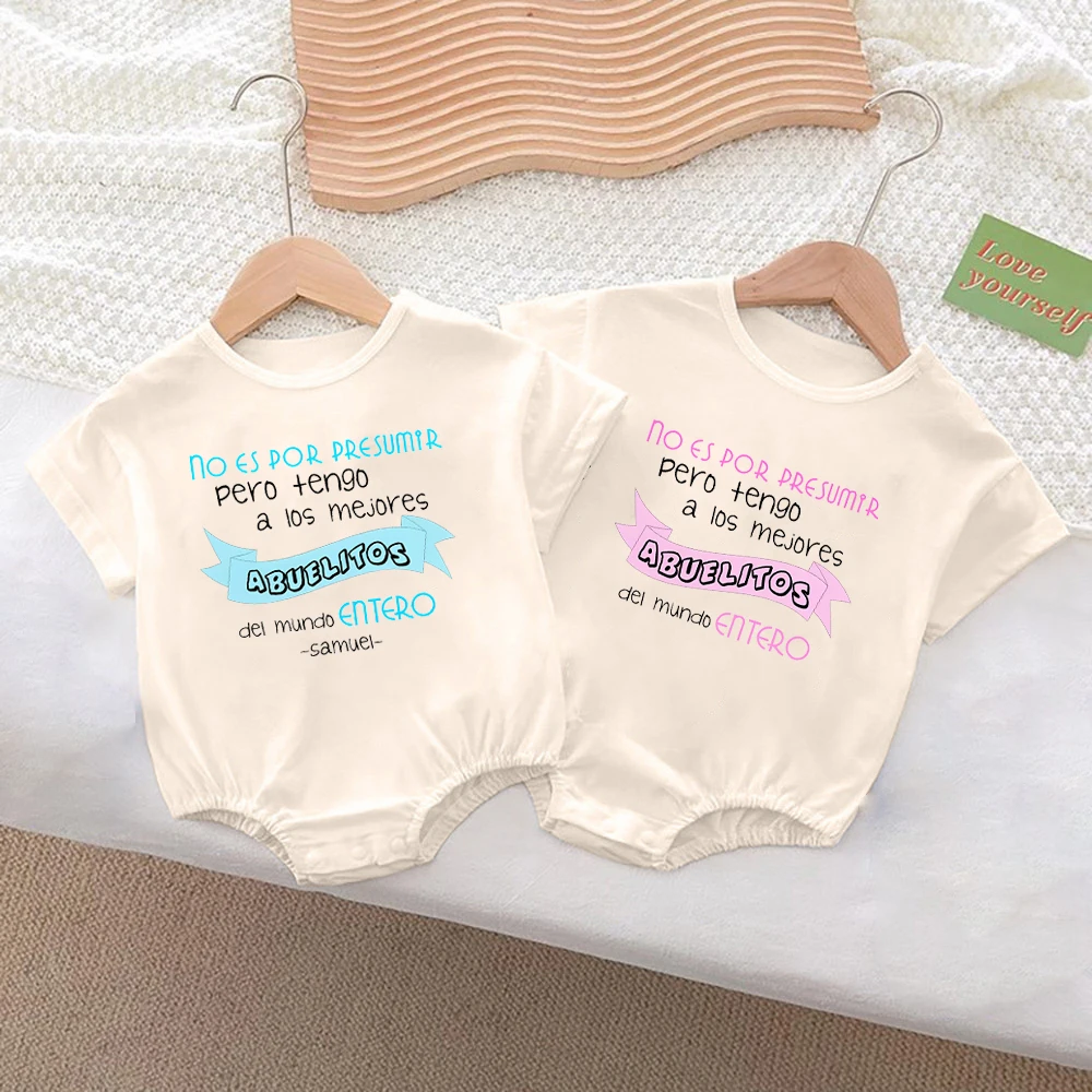 I Have The Best Grandparents in The World Print Bubble Romper Short Sleeve Baby Oversize T-Shirt Romper Grandparent Day Surprise