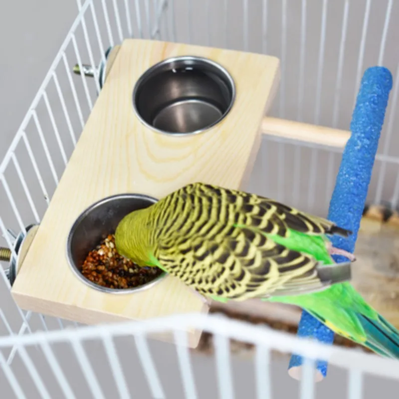 

Parrot Double Food Drinking Cup, Stainless Steel Cage Stand, Double Cup Clip Dispenser, Durable Pet Cage Supplies