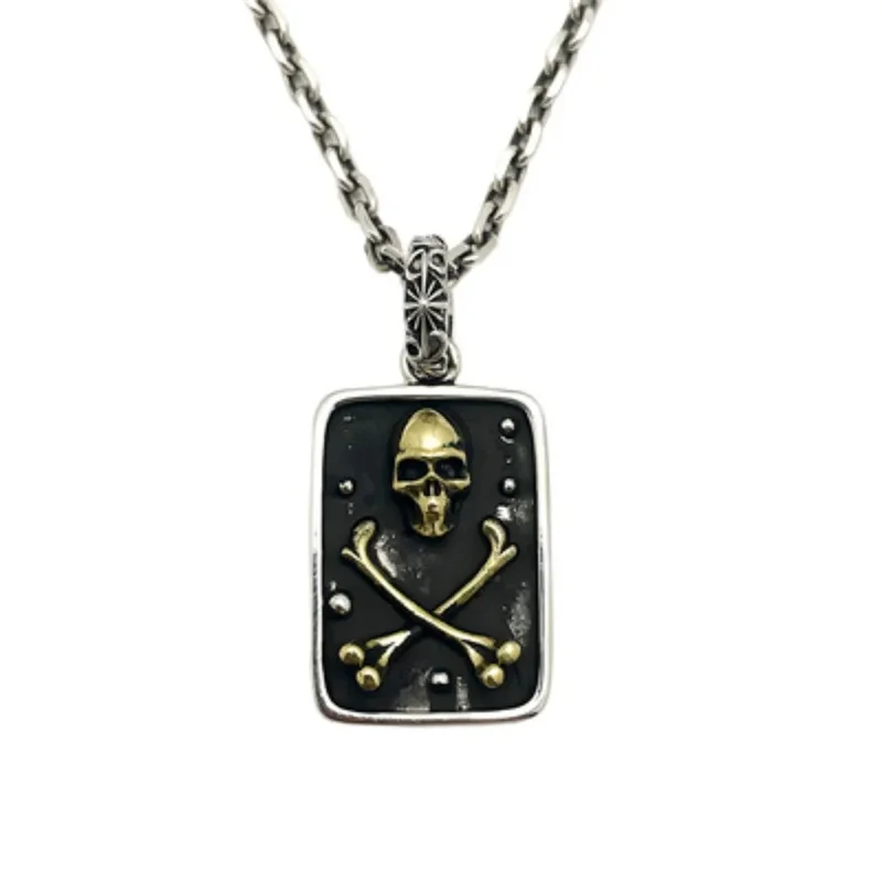 1 Pack New Trend Men's and Women's Dark Color Fashion Personality Niche Gold Skull Skull Punk Gothic Couple Necklace Wholesale