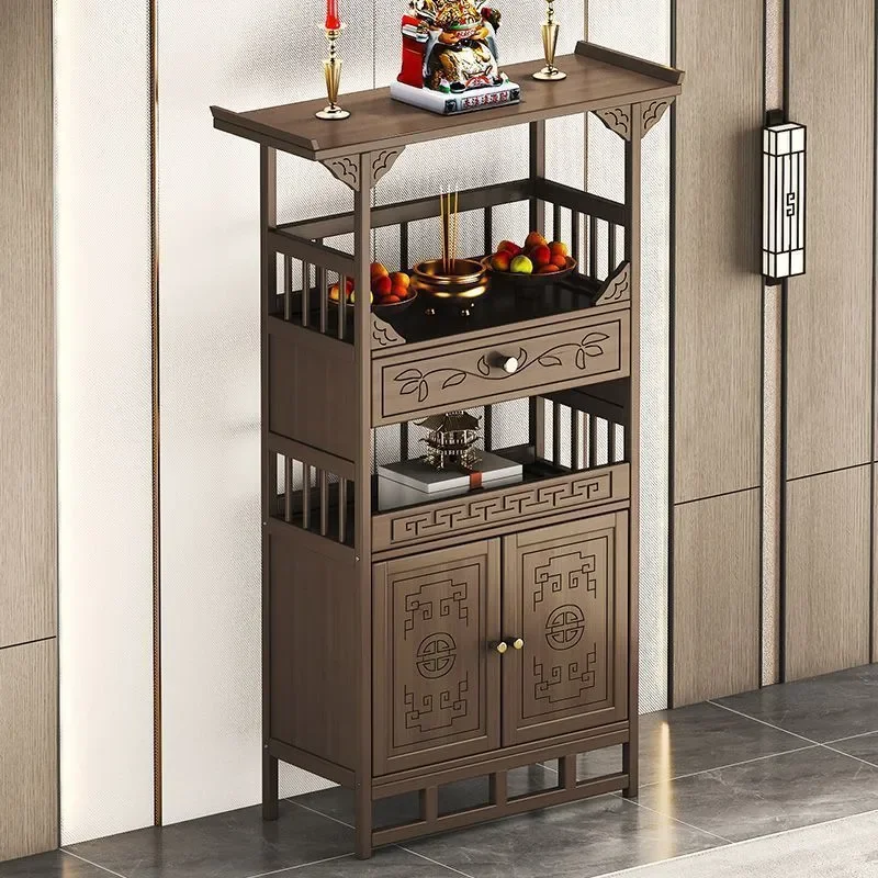 Chinese Style Multi Layer Wooden Buddhist Altar Table Household Entrance Incense Burner Stand Living Room Worship Offering