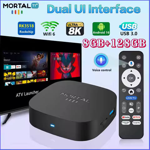 T1+ Android 16.0 TV Box 2.4G/5.8G WIFI 8K HDR 3D 8GB 128GB Rockchip RK3518 Quad Core Global Media Player Support Google BT5.4 Q7
