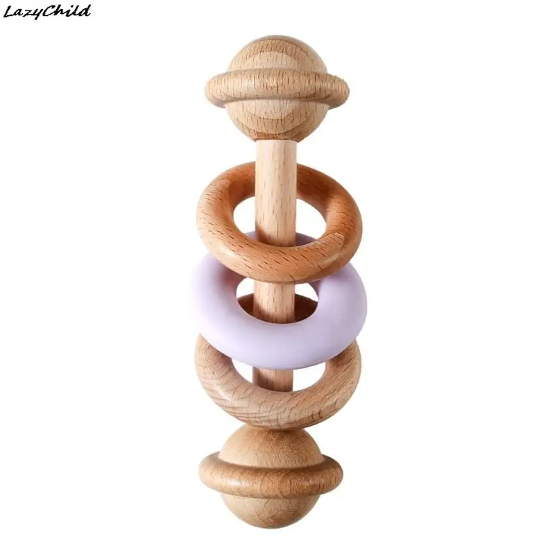 Baby Toys Wooden Silicone Ring Dumbbell Shaped Baby's Hand Ringer Can Chew Bite Gum, And Beech Wood Soothes The Ringer 2023