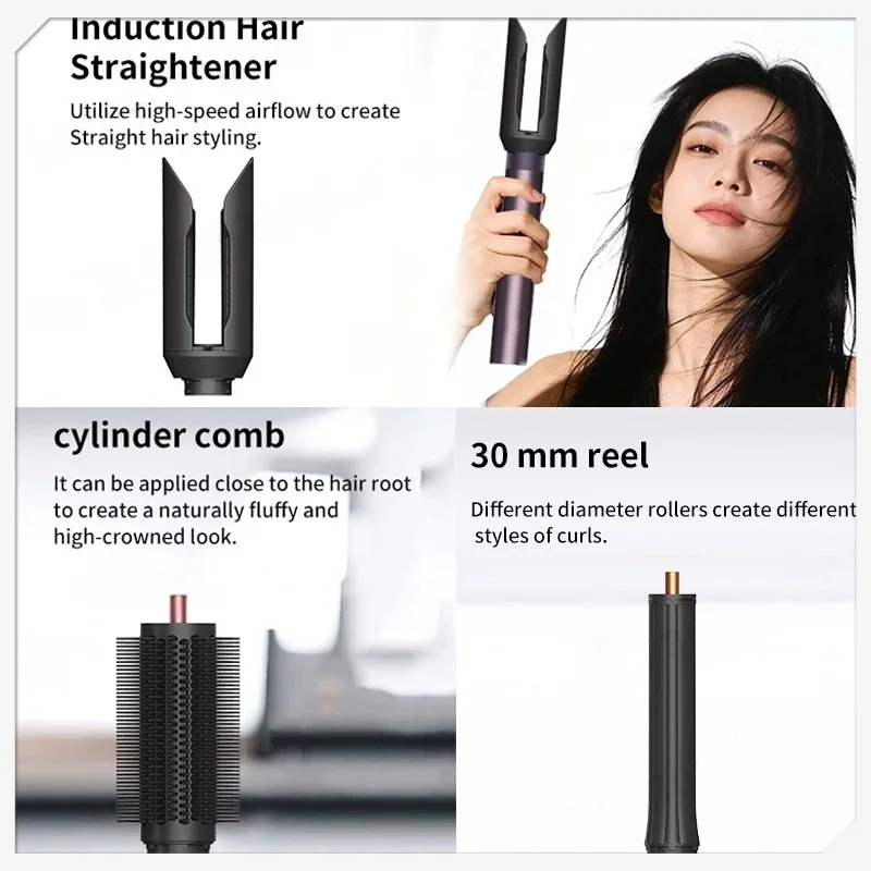 Professional 6 in 1 Cold Hot Air Styling Brush Hair Dryer Curling Iron Straightener Flat Iron 1700W Fast Dry Voluminous Waves gallery 2