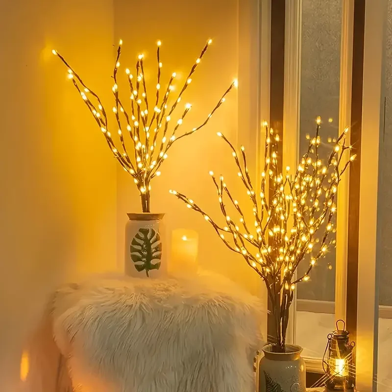 1pc LED Branch Light Battery Powered Luminous Branches Vase Fillers Artificial Willow Suitable for Christmas Home Party Decor