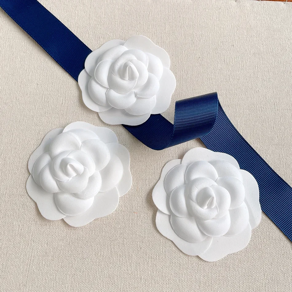 50pcs White Camellia Flowers Sticker Brooches for DIY Gift Box Wedding Party Decoration