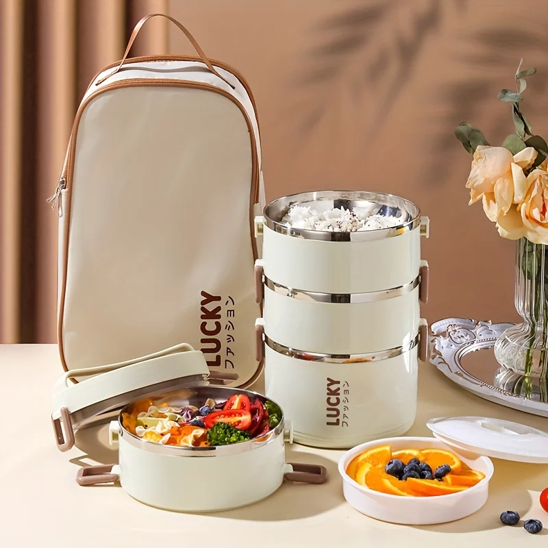 

Multi-Layer Lunch Box Stainless Steel Large Capacity with Insulated Bag Thermal Storage Container for School Camping & Workplace