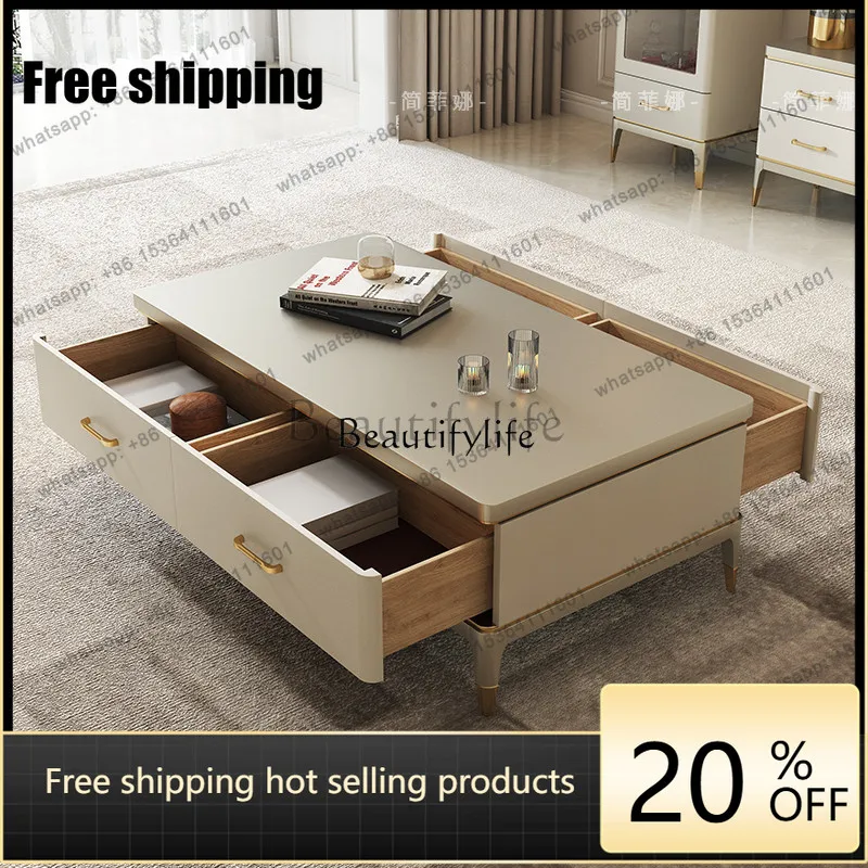 JJ Light luxury coffee table living room household simple solid wood small apartment coffee table