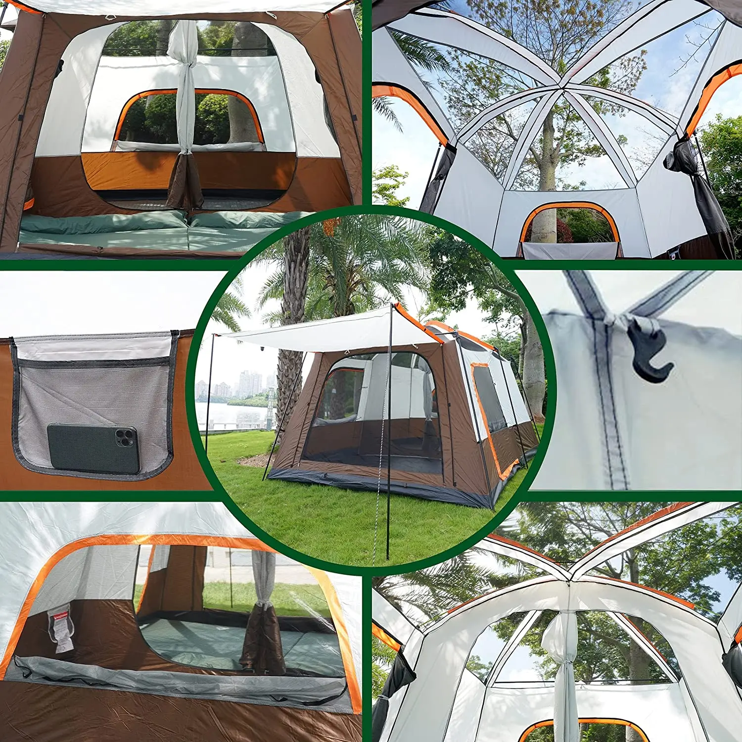 Hot selling：WOQI High Quality Outdoor Waterproof 2 Room Big Family Camping Tent for 6-12 Person