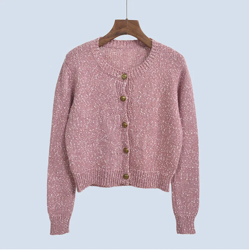 

Розовый вязаный открытый кардиган, топ, весна-осень, новый женский свитер с одной пуговицей Lazy Sle, круглая верхняя одежда, джет