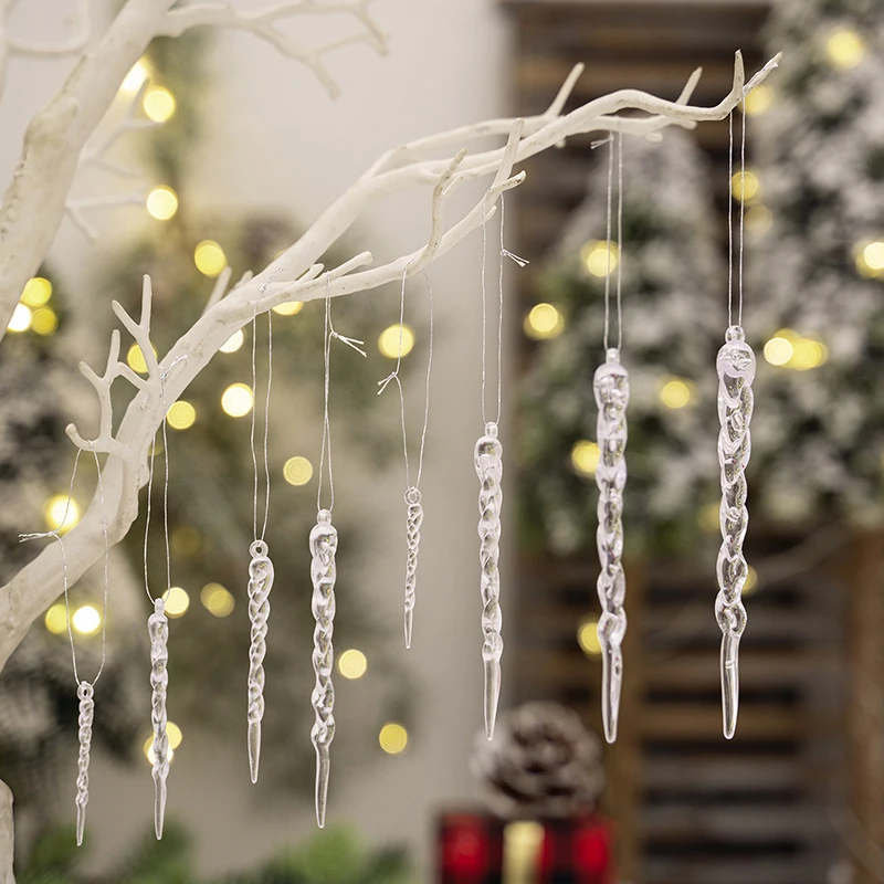 5/12Pcs Funny Christmas Tree Simulation Icicle Ice Strip Pendant  Creative Acrylic Icicle Decoration Festive Holiday Ornaments