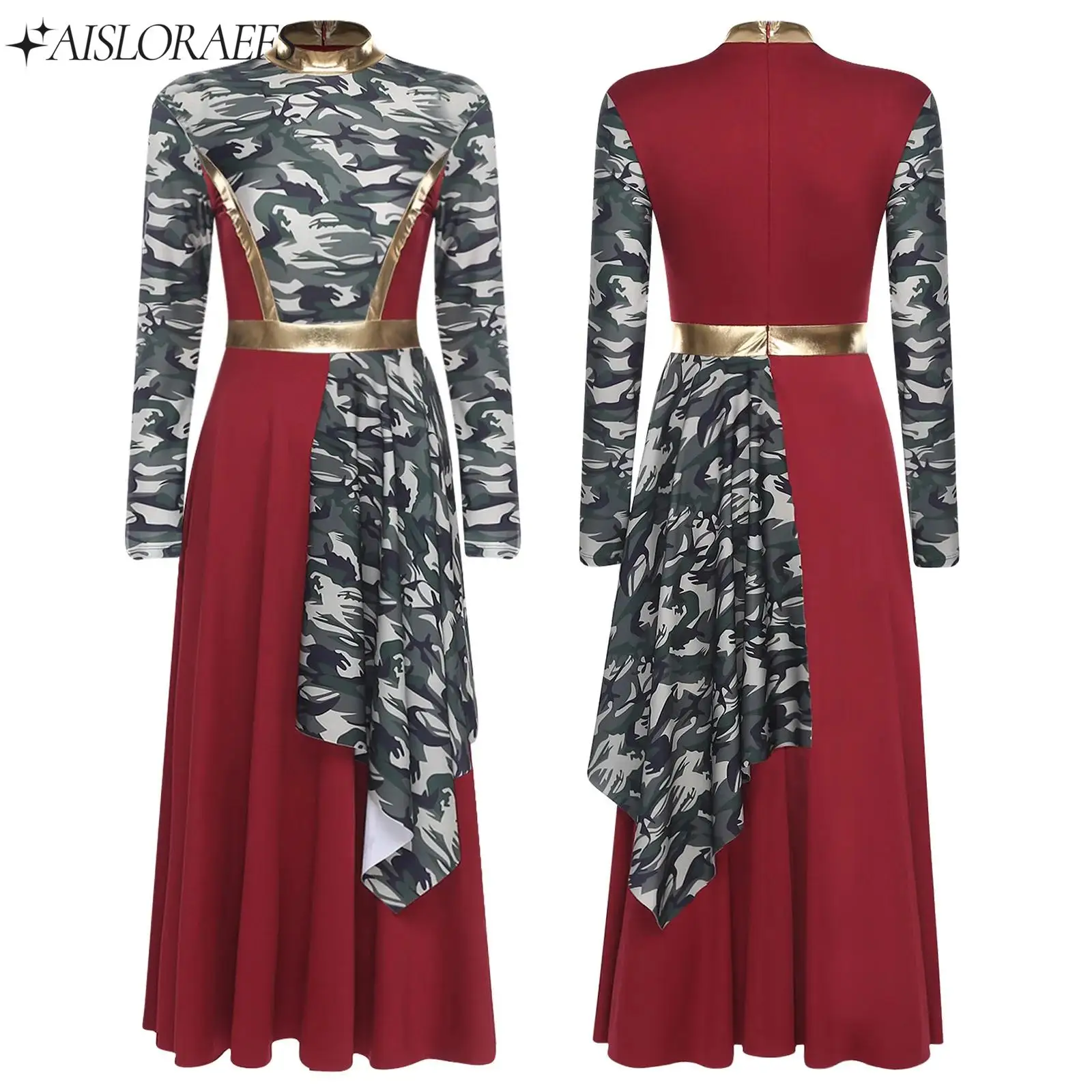 Womens Praise Dance Dresses Worship Dress Tunic Long Sleeve High Waist Asymmetrical Dress Modern Lyrical Dance Costume Dancewear