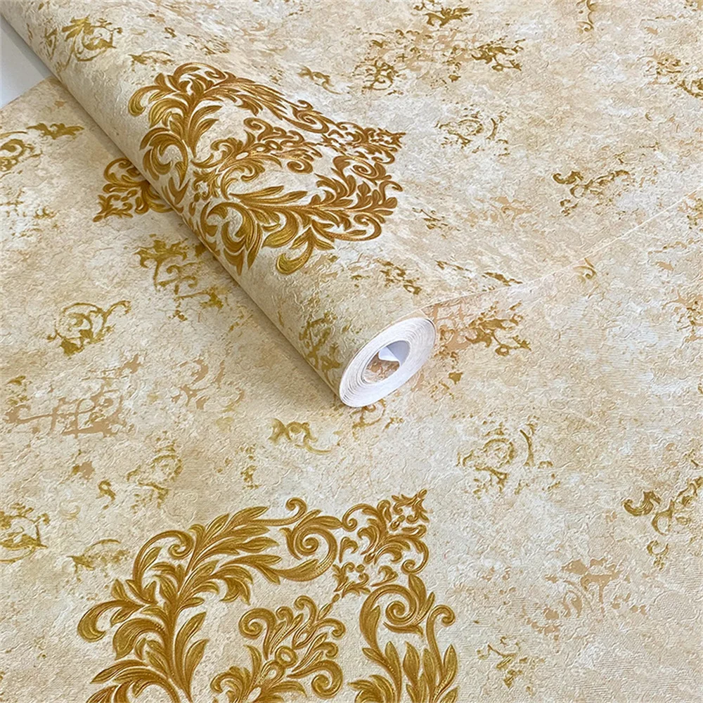 Luxurious Gold 3D European Style Large Flower Wallpaper for Living Room Hotel Restaurant KTV Background Wall Waterproof Embossed