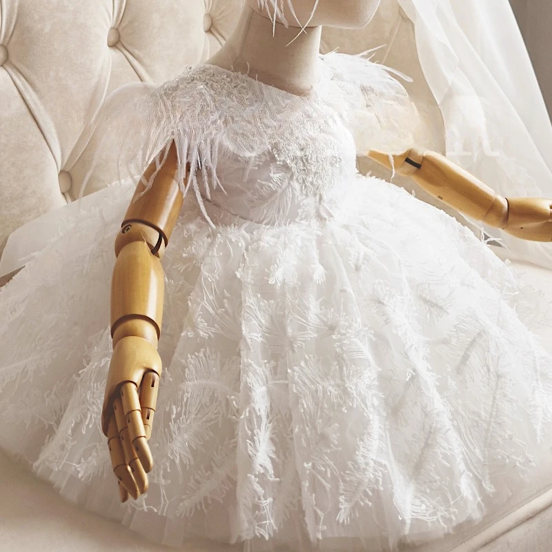 2026 Kids First Birthday Gown New Fashion Runway Flower Girl Wedding Little Children Princess White Pageant Fashion Costume