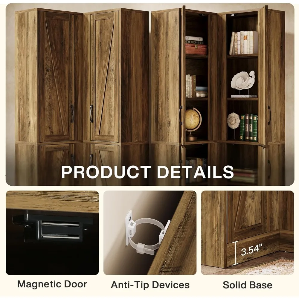 Estantería esquinera grande de madera en forma de L de 5 niveles de 71 pulgadas de alto con puertas para almacenamiento