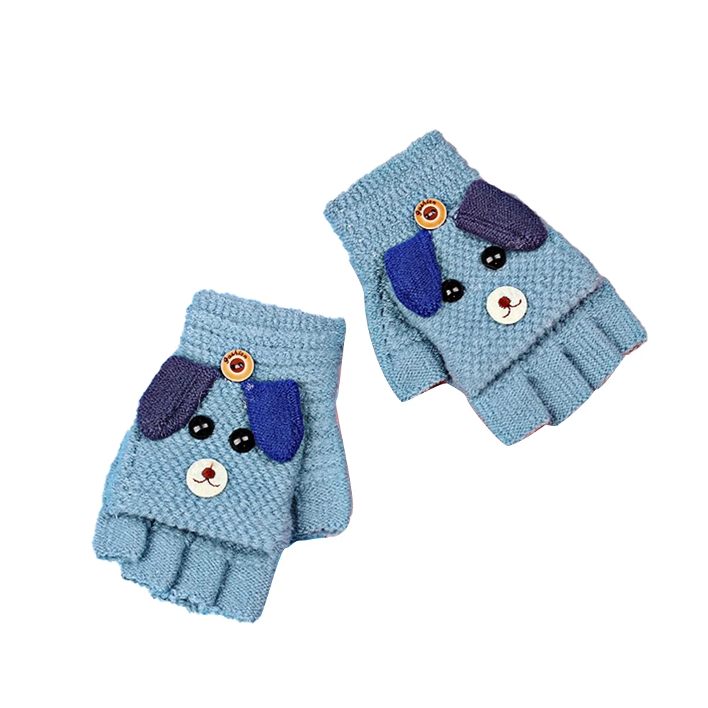 1 Pair Kids Winter Thickened Woolen Warm For Children Boy Girl Half Finger Windproof Touchscreen Compatible
