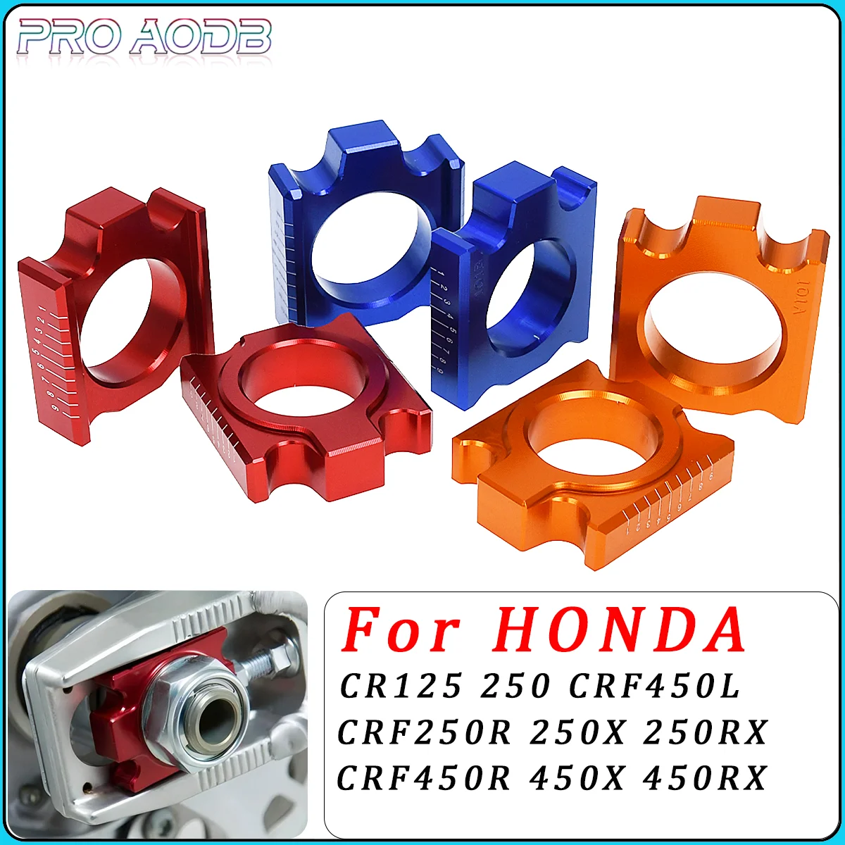 

Dirt Bike CNC Rear Chain Adjuster Axle Block For HONDA CR125R CR250R CRF250R CRF450L CRF250X 2004-2022 CRF450R CRF450X 2002-2022