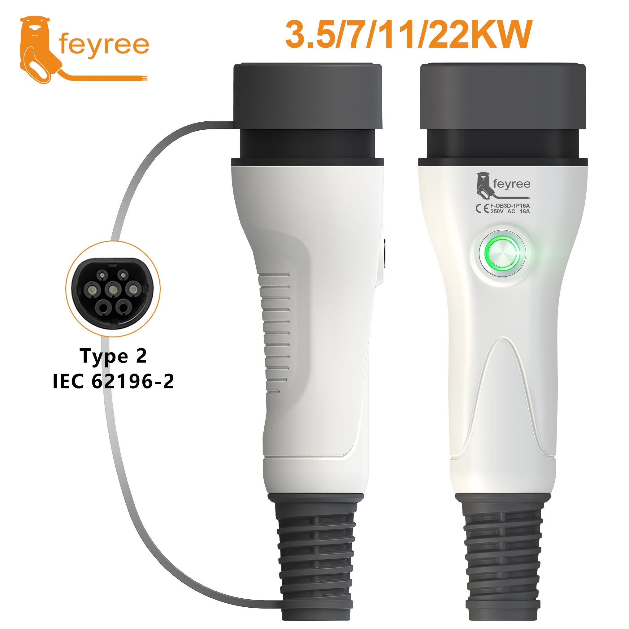 feyree Type2 EV Charger Plug One-touch Stop Function 16A 32A Charger Socket for Car side Electric Vehicle Car Charging Station