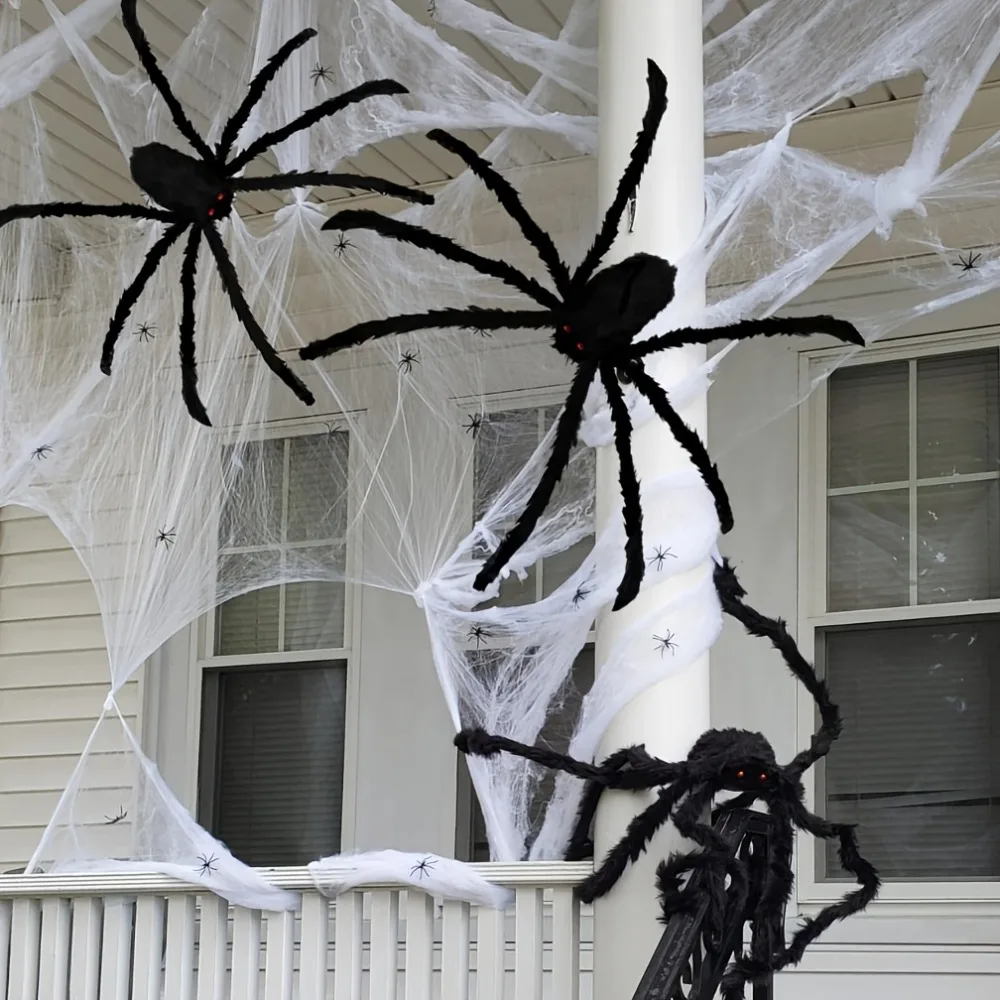 Large Halloween Spider 19.69 Inch, Black Furry Spider Decoration, Soft Creepy Prop for Outdoor Yard, Garden and Party