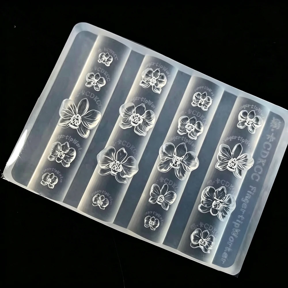 3D Phalaenopsis Orchid Nail Silicone Mold Multi‑Size Reusable Soft 3D Flower Carving Mould For DIY UV Gel Nail Decor Nail Tools