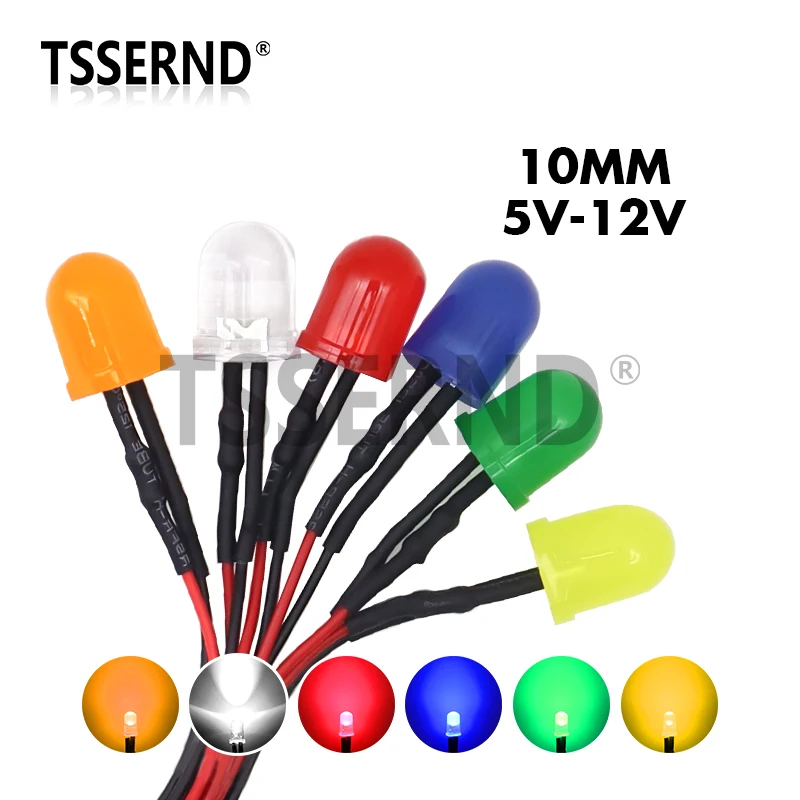 3mm 5mm 8mm 10mm LED 12V 20cm Pre-wired White Red Green Blue Yellow Orange Diode Lamp Decoration Light Emitting Diodes