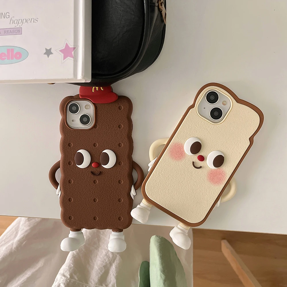 Kawaii 3D Japan Ins Chocolate Toast Cookies Weiche Silikon Handyhülle Stoßfeste Abdeckung für iPhone 16 15 14 13 12 Pro Max – Detail 1