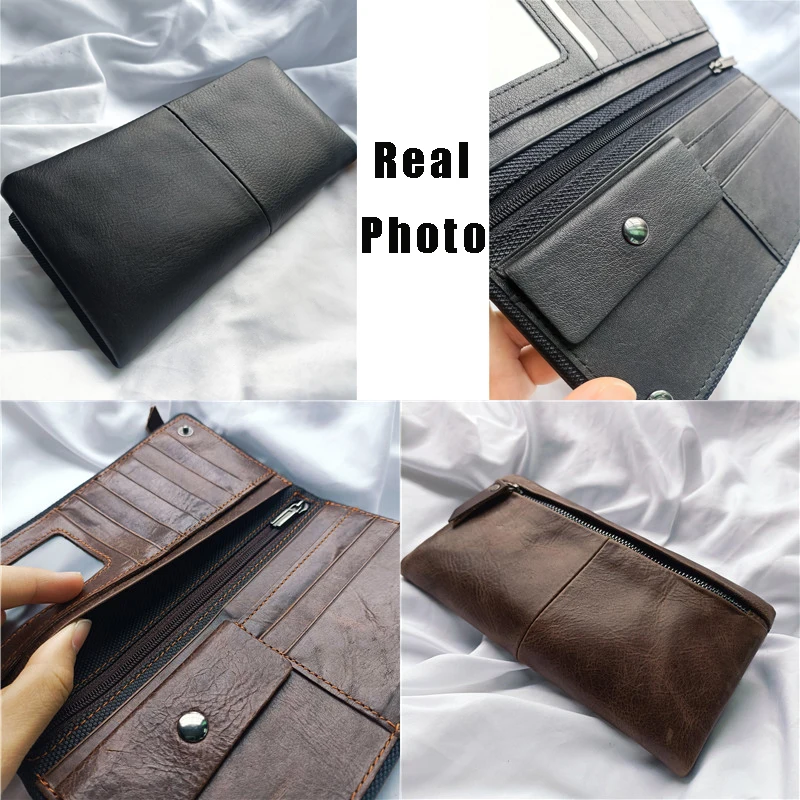 Hot Sale Men\'s Wallet Genuine Leather Men Clutch Wallet Fashion Brand Long Man Purses Cow Leather Card Holder Coin Pocket Purse