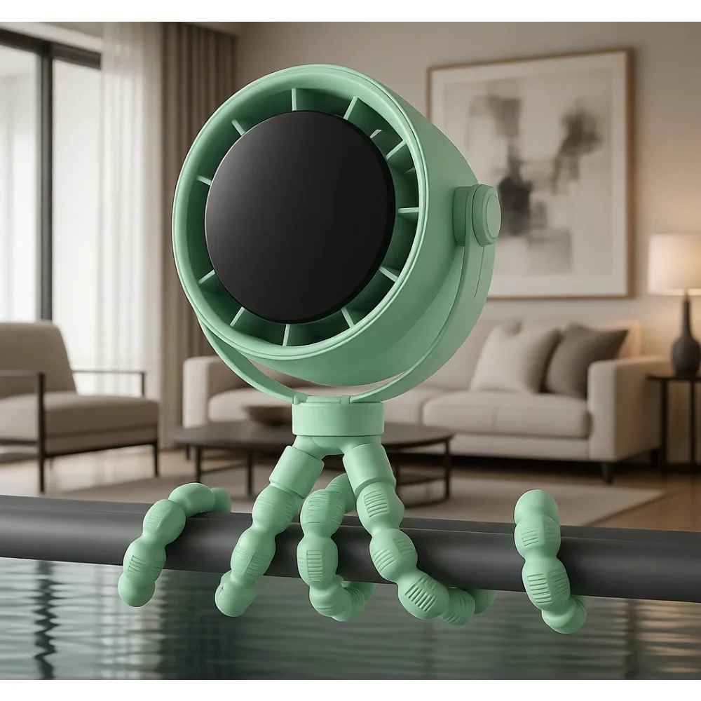 

Перезаряжаемый вентилятор для коляски с креплением, 17 часов работы, 5 скоростей, LED-подсветка, 360° ° Портативное вращающееся кресло для автомобиля, кроватки, путешествий, кемпинга