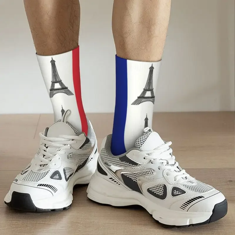 Calcetines de vestir con estampado 3D de La bandera de Francia para hombre, medias transpirables y cálidas, divertidas, de La Tour Eiffel Crazy Crew