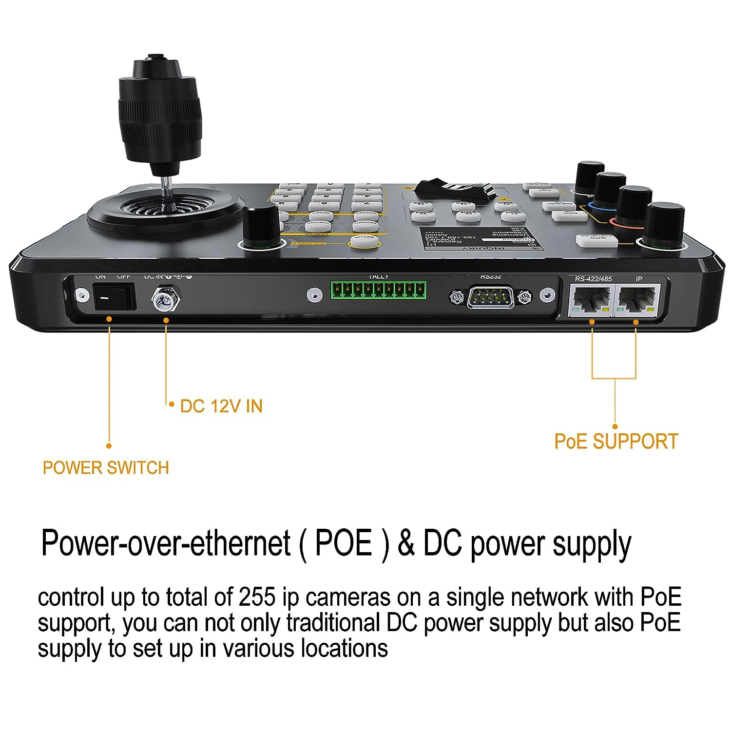 Prisual PTZ Camera controller PoE NDI Camera controller keyboard with 4D joystick for live church meeting,RS232 RS485 LCD screen