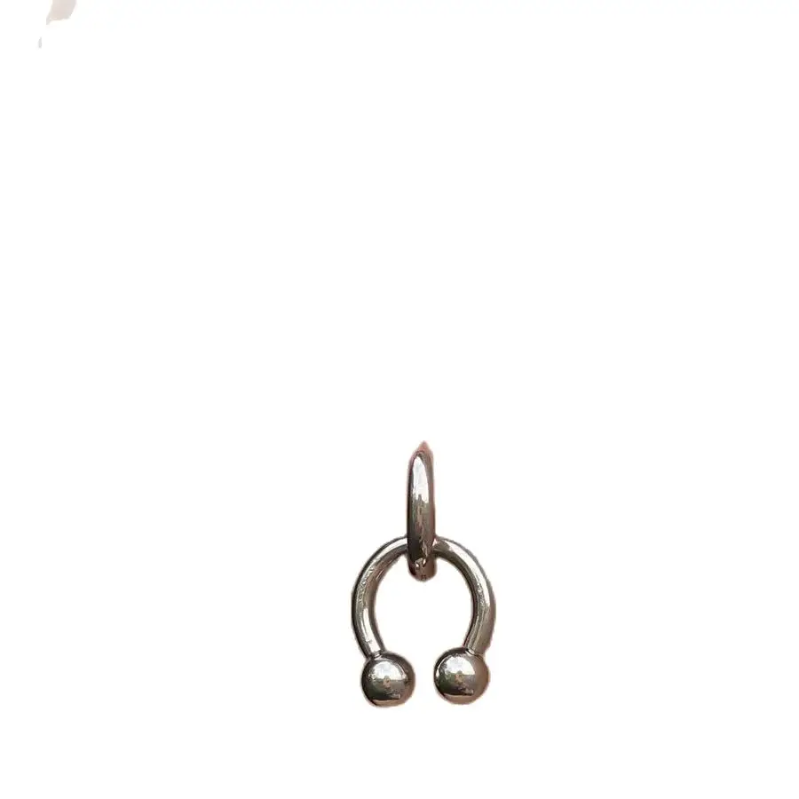 2 Pcs Fashion Horseshoe Round Beads Hollow Simple Stainless Steel Silver Color Earrings Women Prom Daily Party Gift Jewelry image 2