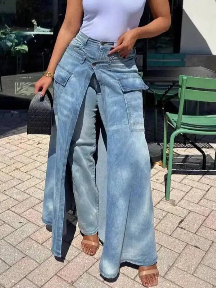 European And American Style Loose Fitting Fake Two-piece Slit Spliced Denim Skirt For Women Spring 2026 New 05E0MI6U