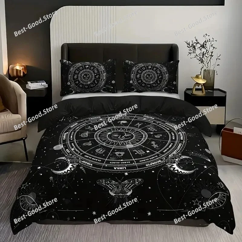 Boho Sun And Moon Duvet Cover Set Black White Floral Bedding Set Bohemian Exotic Comforter Covers Queen Bedroom Decor All Season