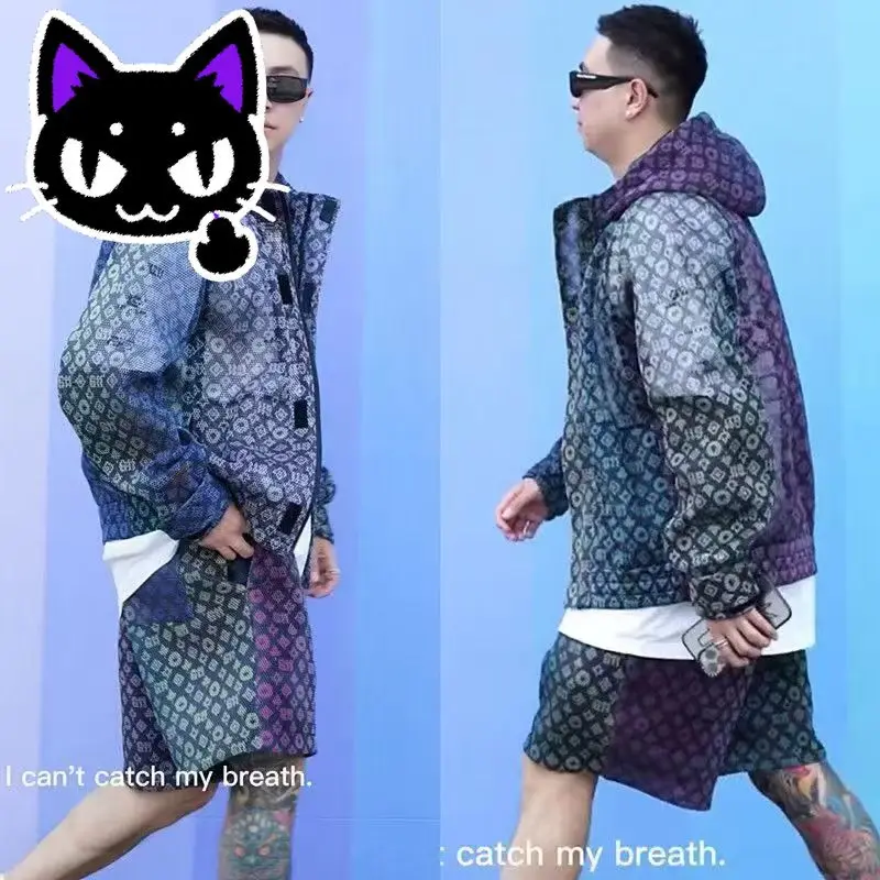 

Hot Sale Set Men's Gradient Clothes Summer Sun Protective Clothes Coat Shorts Matching Boys Cool Handsome Wear Suit