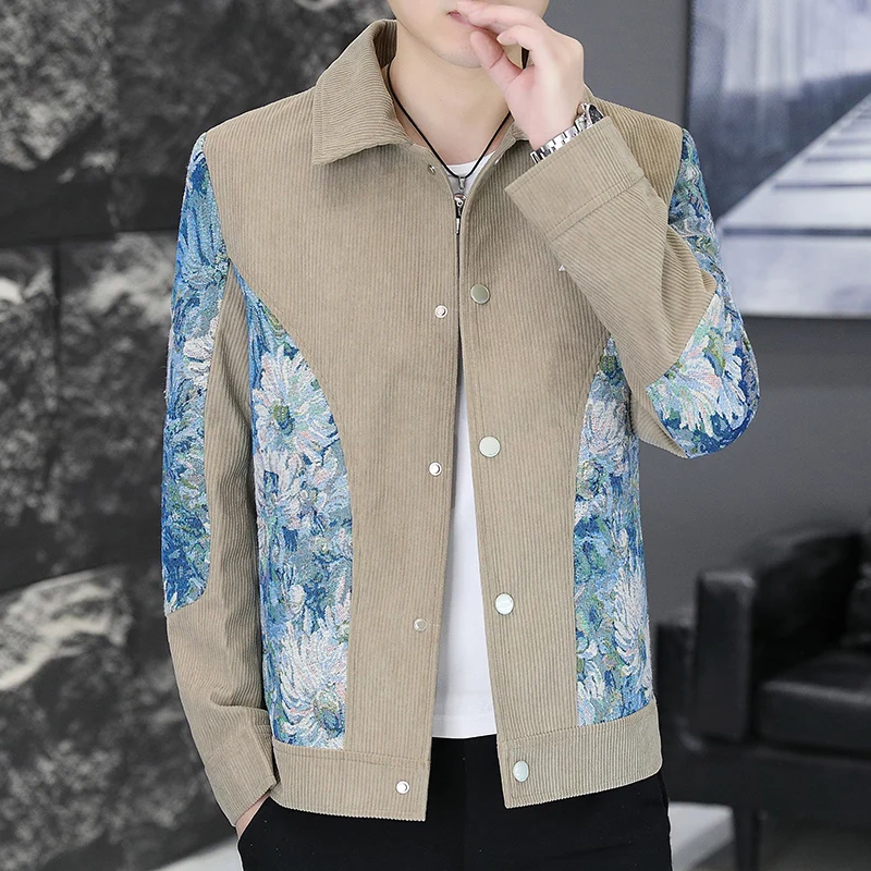 

Мужская повседневная куртка Slim Fit для весны и осени с цветными вставками и воротником, модная молодежная верхняя одежда из ветрозащитного полиэстера