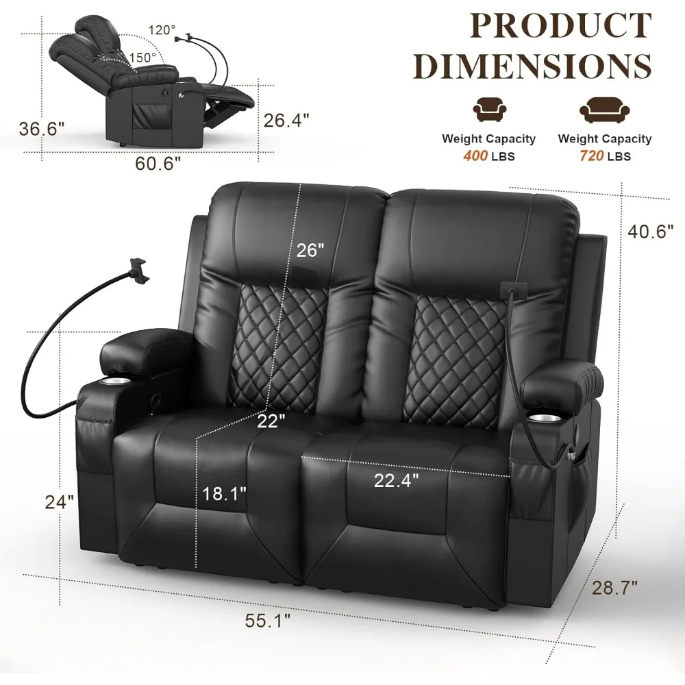 Loveseat Recliner Sofa Set with 2+1 Pieces in Living Room, 1 Recliner Chair with 360 Degree Swivel Single Sofa Seat