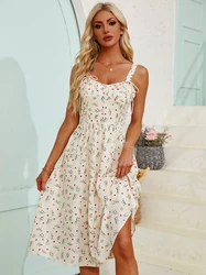 Eleganckie bez rękawów obcisłe długie sukienki koreańskie seksowne Backless Slip Beach Dress białe kwiatowe Boho bandażowa letnia sukienka damska 2024