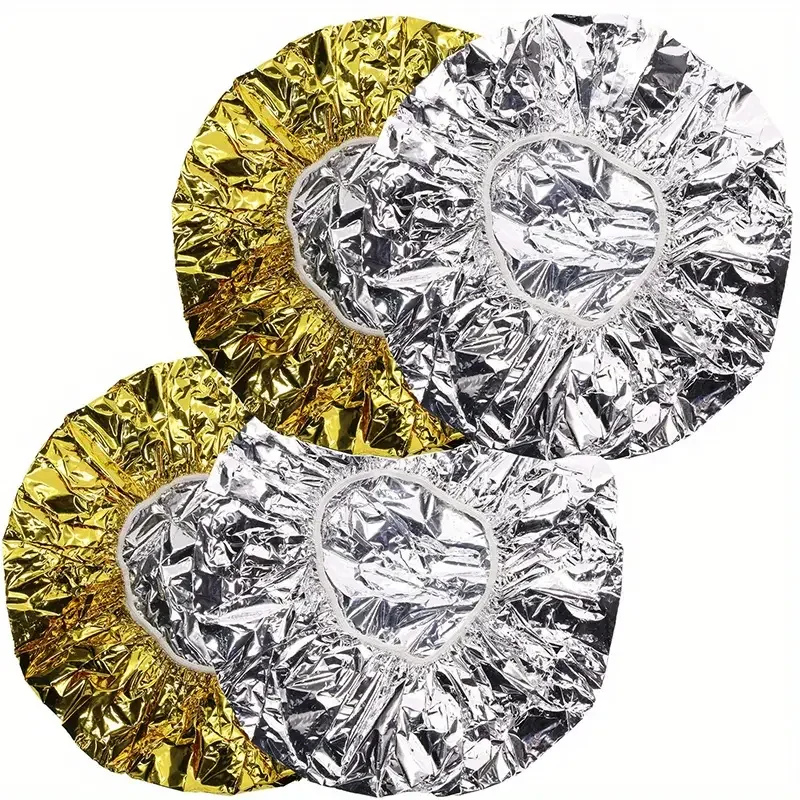 4pcs/set Reusable Aluminum Foil Hair Steaming Cap Elastic Thermal Hair Treatment Cap Deep Conditioning Heat Cap For Home Salon