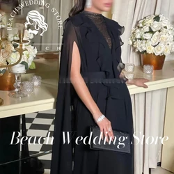 Marrilee Customized Chiffon Black A-Line Sequins Evening Dresses فساتين V-Neck Sleeves Floor Length Prom Gown Formal Occasions