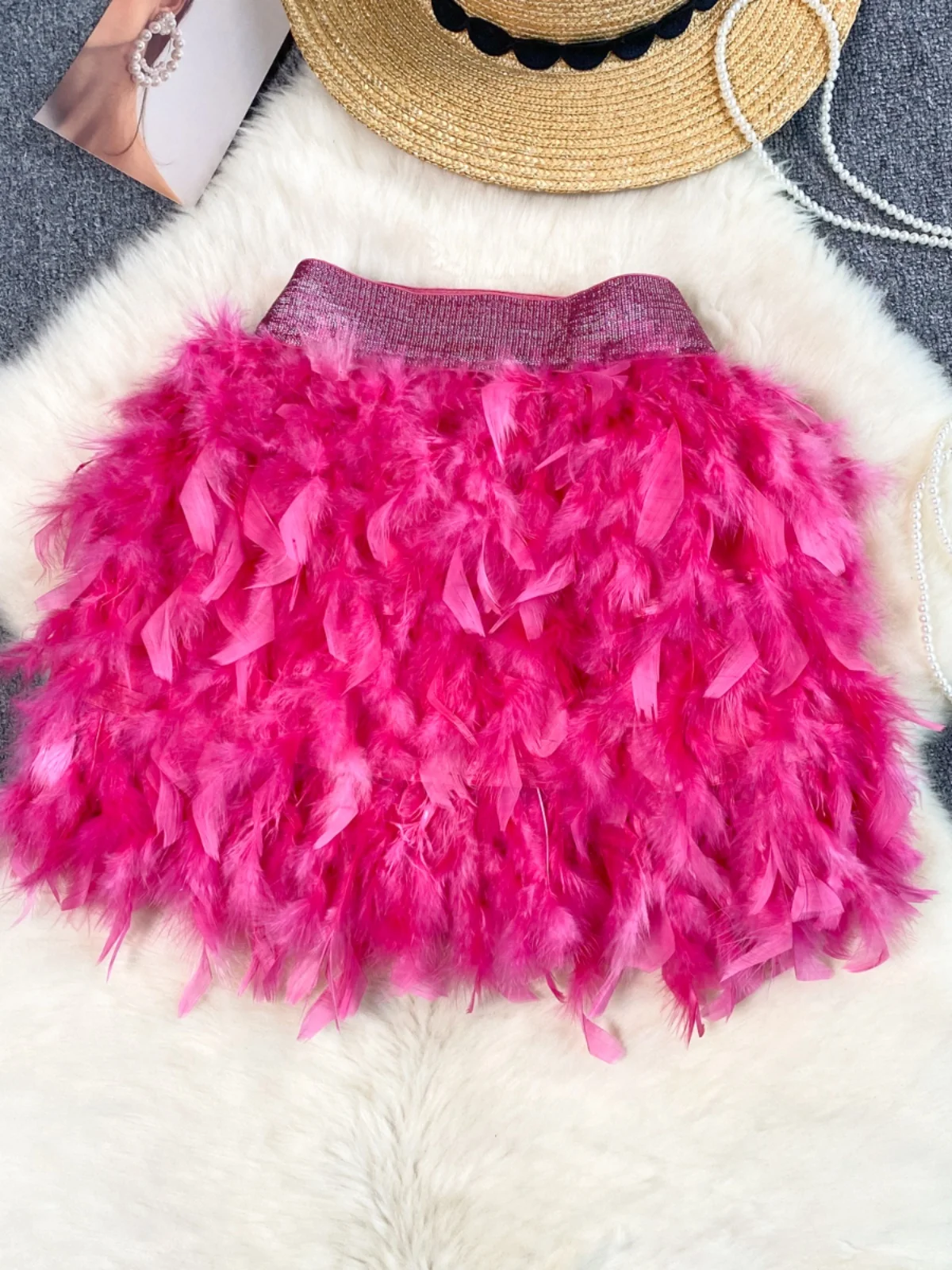 Elegant Short Birthday Party Dress Women's Sweet Heavy Embroidery Feather Splicing Fluffy Half Skirt Korean Style High Waist ...